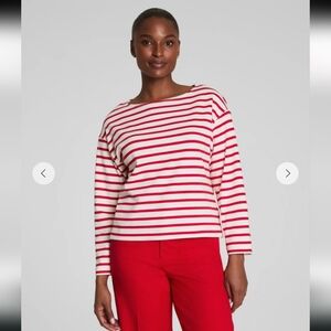 SPANX Cotton Boatneck Red and White Striped Long Sleeve Top